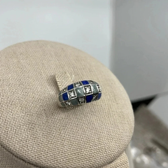 💍 Ross Simons Diamonique Blue Enamel Checkerboard Ring - Picture 3 of 16